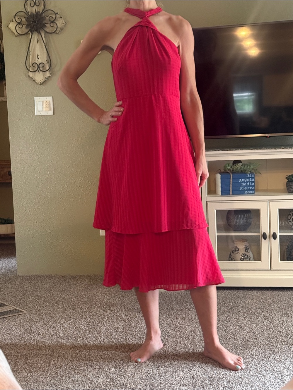 Ann Taylor pinkHalter Tiered Midi Dress with Twist Neck